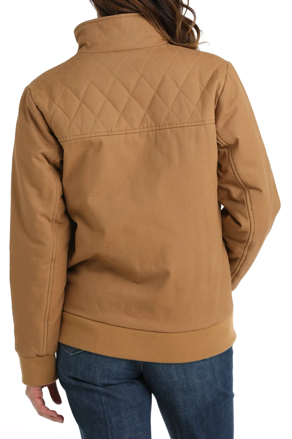 LADIES TAN CANVAS BOMBER JACKET