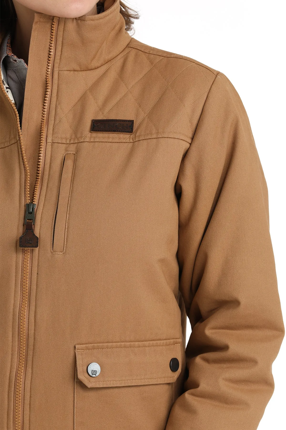 LADIES TAN CANVAS BOMBER JACKET