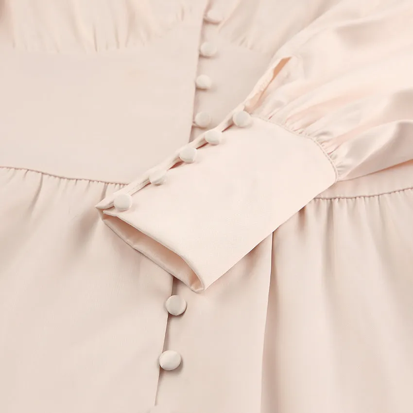 Lantern Bubble Sleeve Satin Midi Dresses