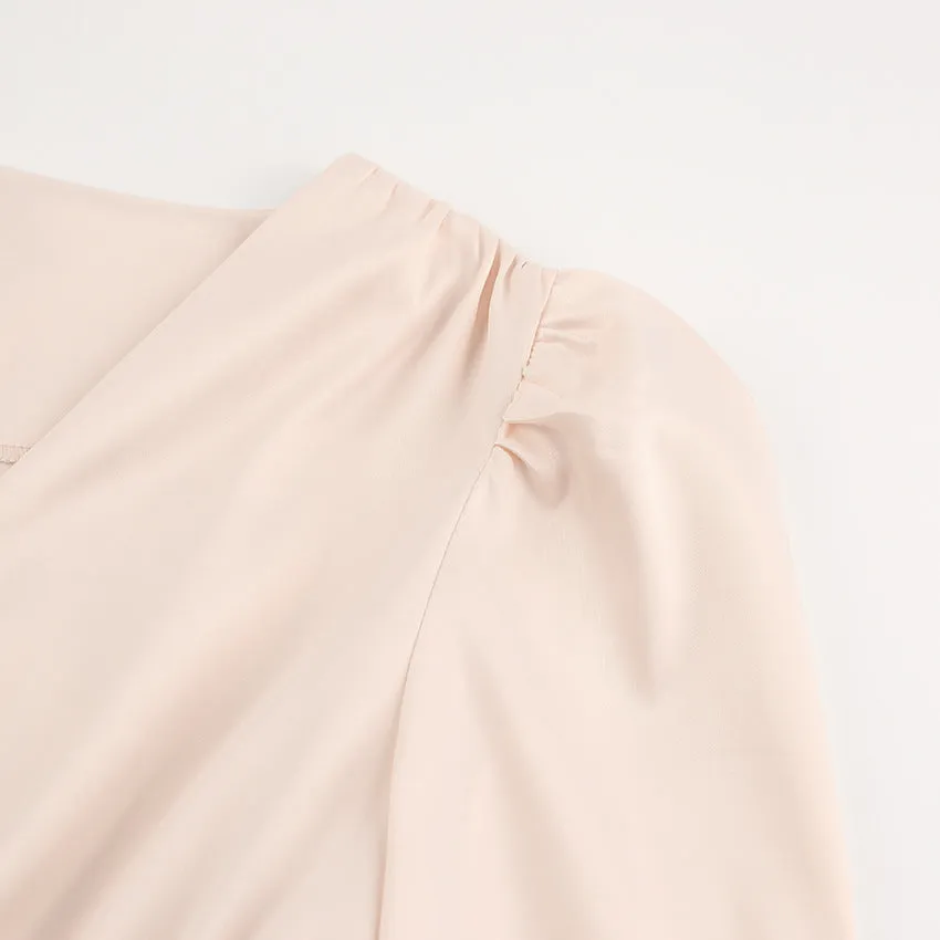 Lantern Bubble Sleeve Satin Midi Dresses
