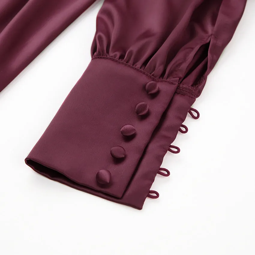 Lantern Bubble Sleeve Satin Midi Dresses