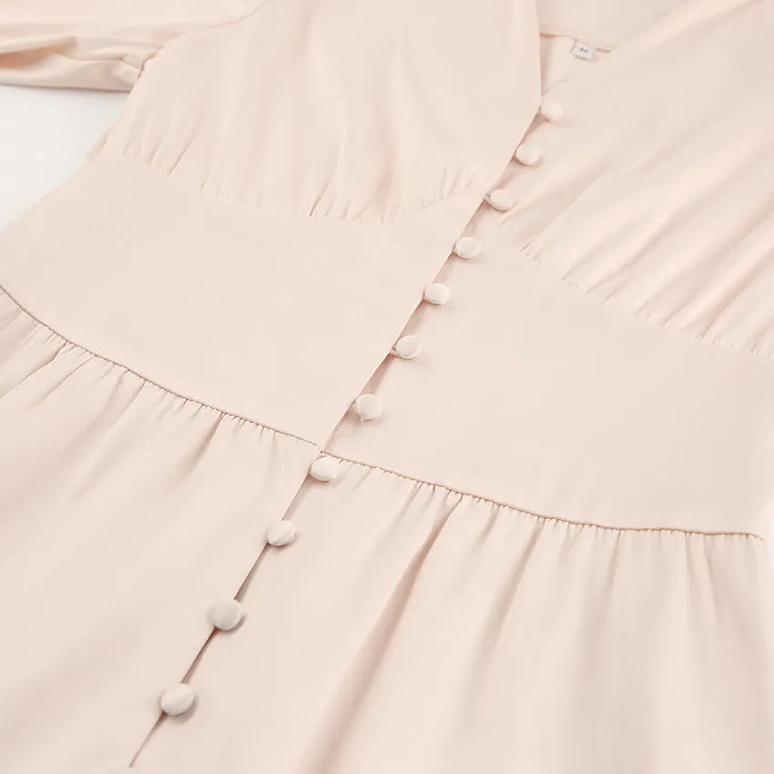 Lantern Bubble Sleeve Satin Midi Dresses