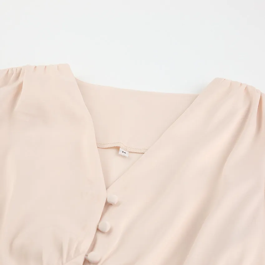 Lantern Bubble Sleeve Satin Midi Dresses