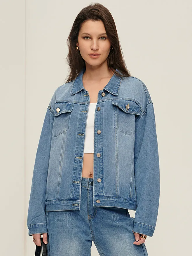 Lapel Pockets Denim Jacket