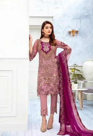 Latest embroidered chiffon dress online in lilac purple color # P2513