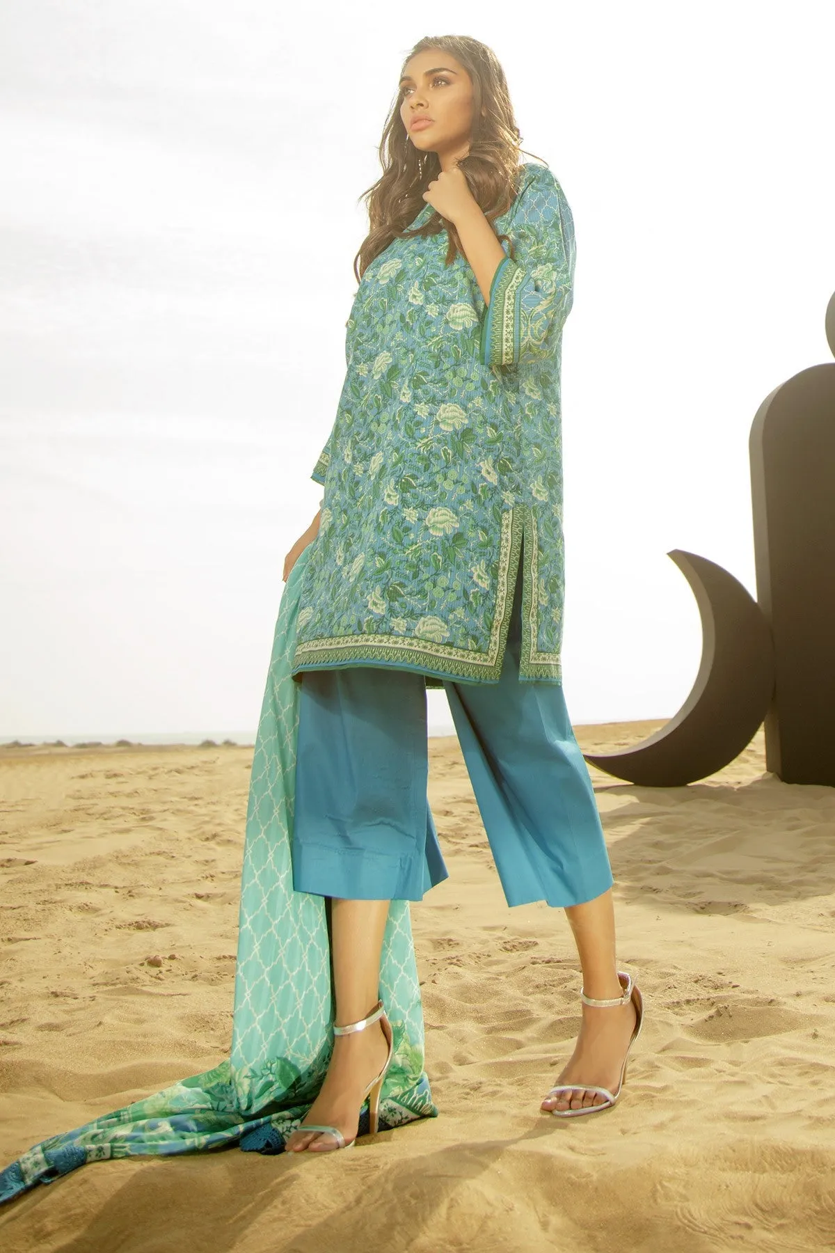Latest Summer Pakistani casual printed lawn dress in blue color # P2505