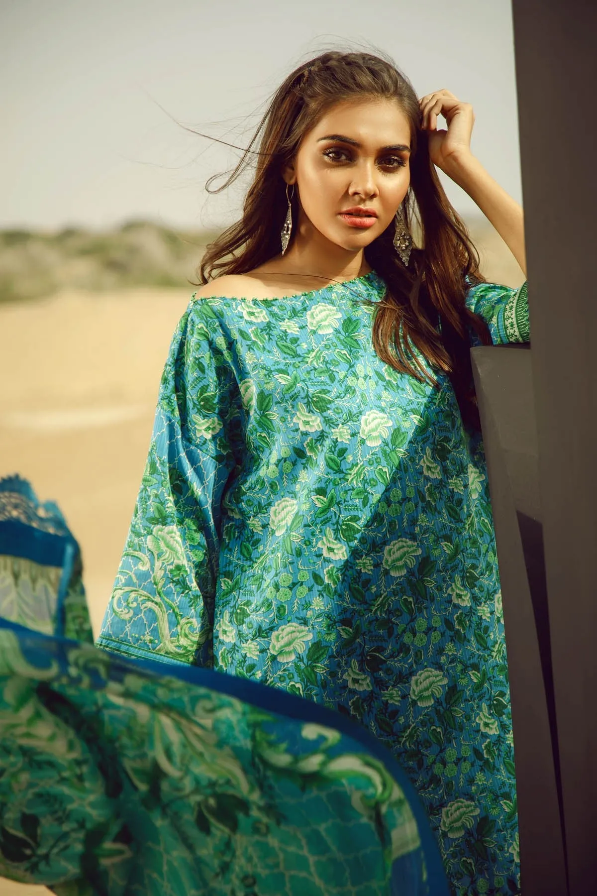 Latest Summer Pakistani casual printed lawn dress in blue color # P2505