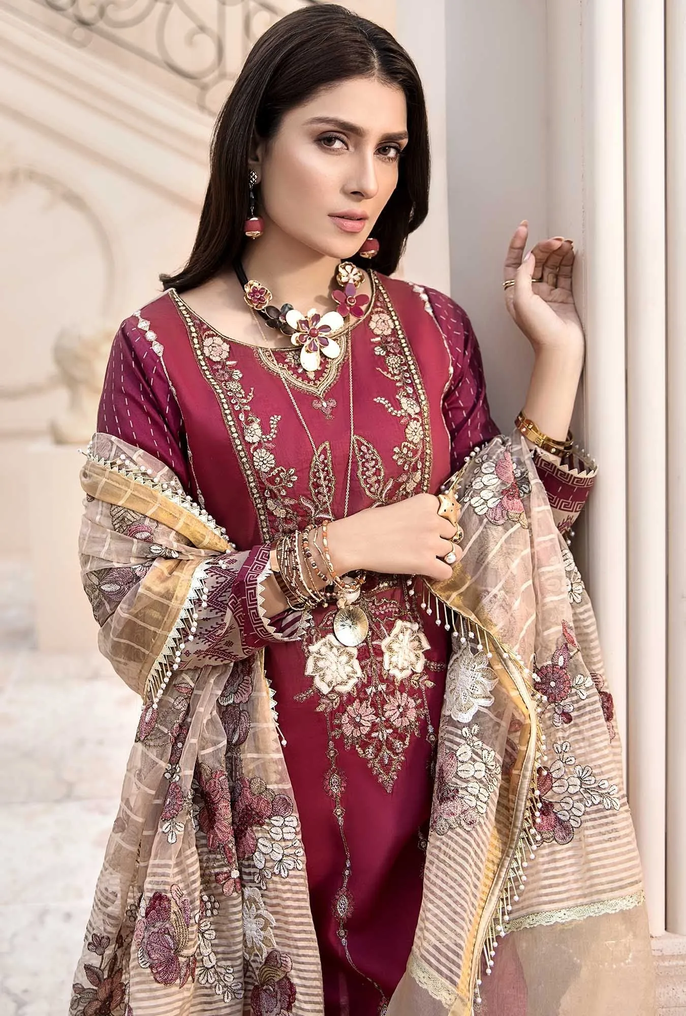 Lawn Designer Dress in Maroon Color #M0125
