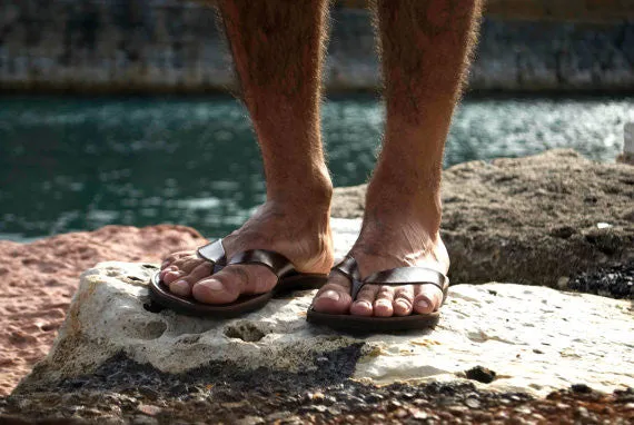 Leather flip flop sandals for men