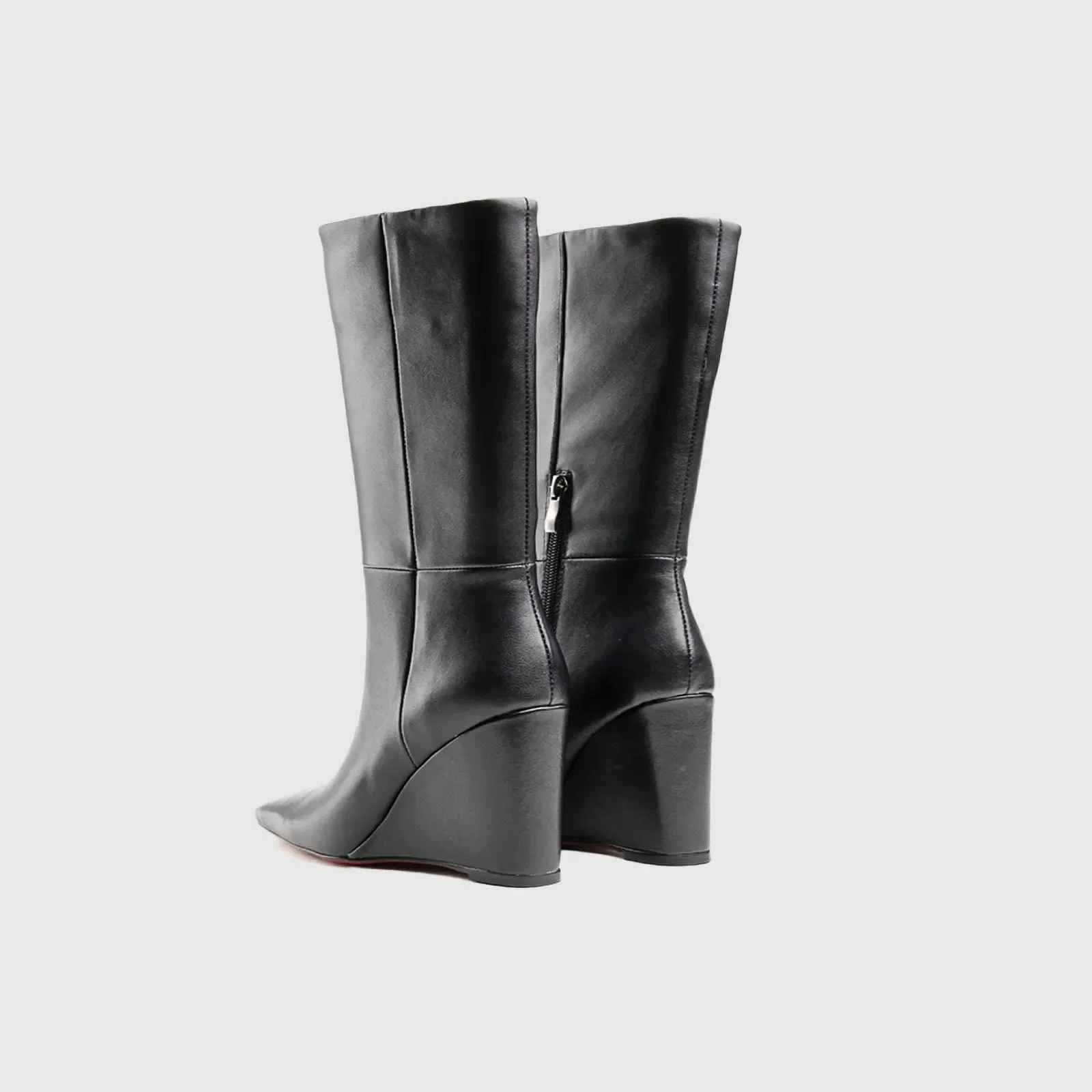 Leather Wedge Boots Black Lar004