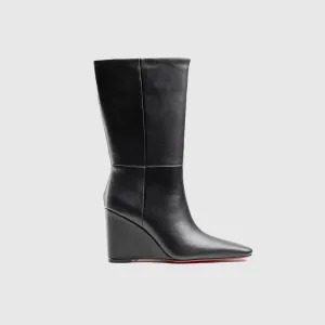Leather Wedge Boots Black Lar004