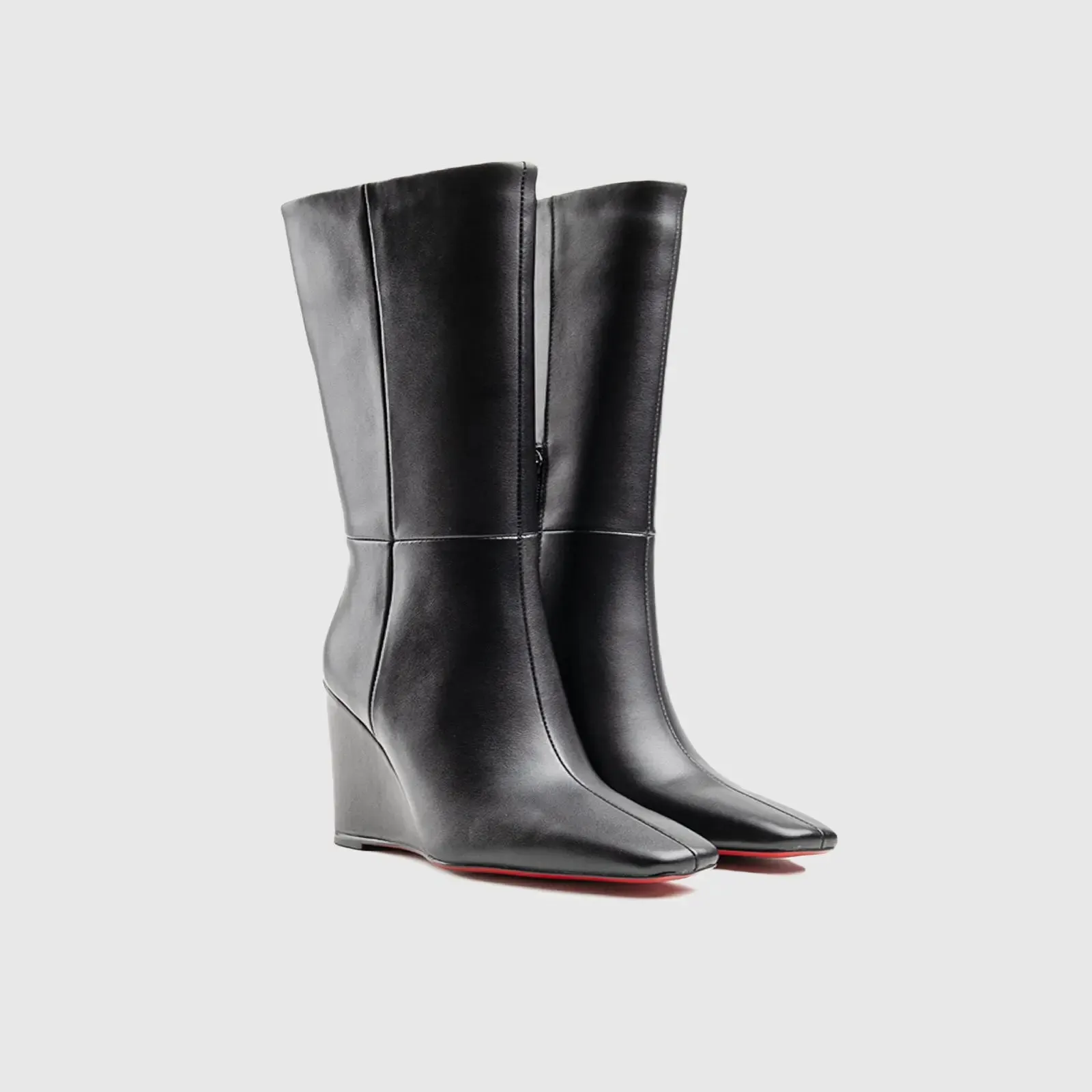 Leather Wedge Boots Black Lar004