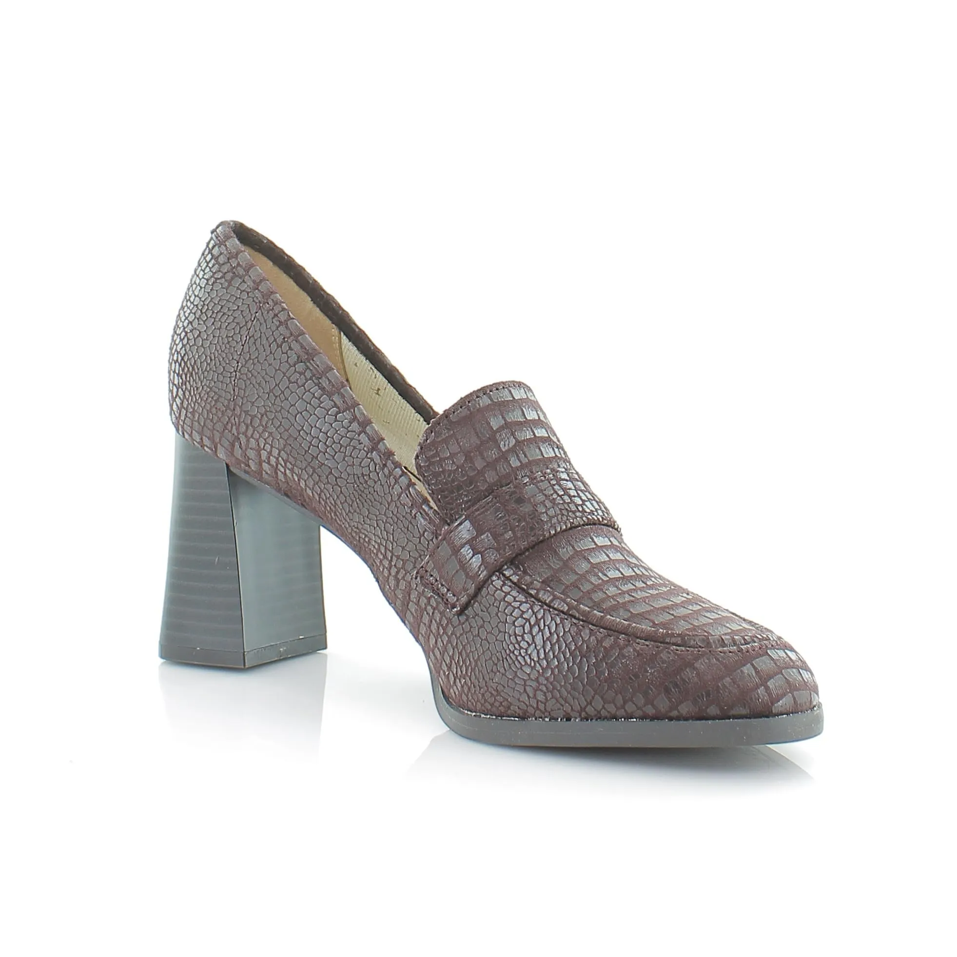 LifeStride Womens Farrah Block Heel Loafer Chocolate Croco 8 M