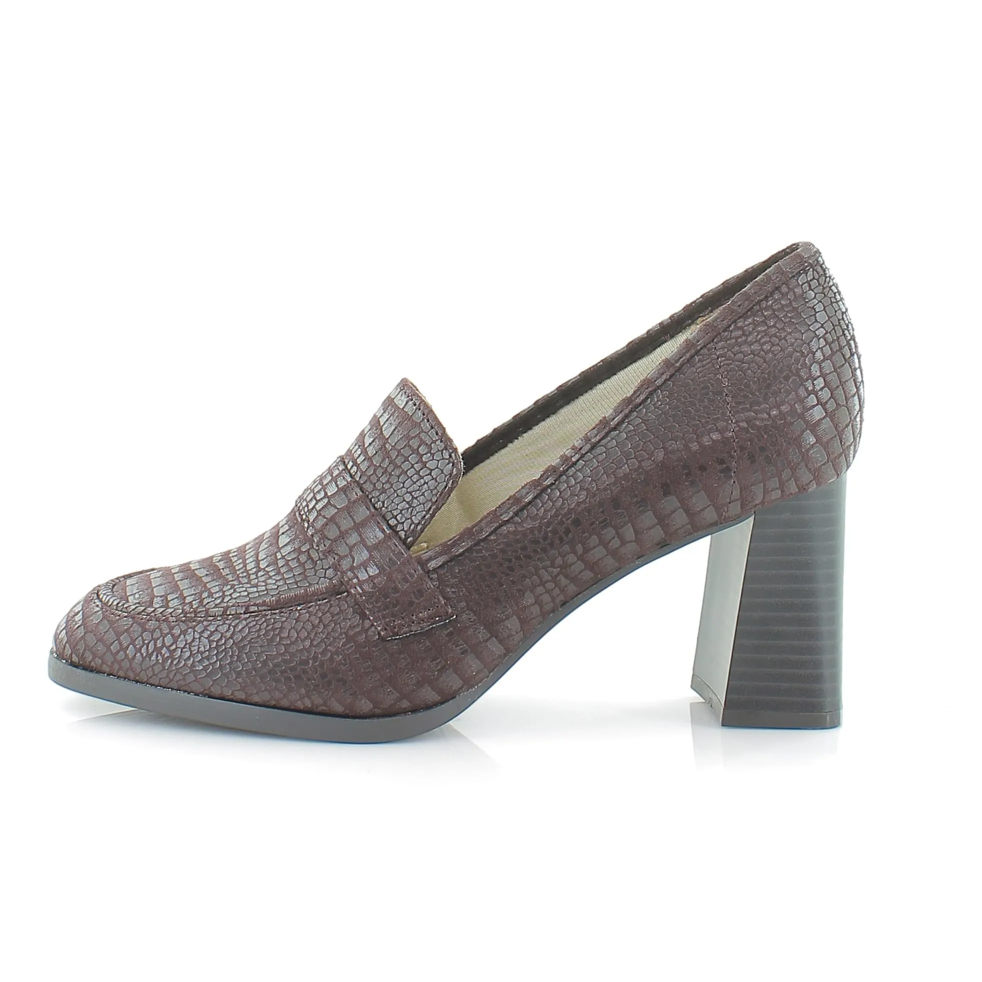 LifeStride Womens Farrah Block Heel Loafer Chocolate Croco 8 M