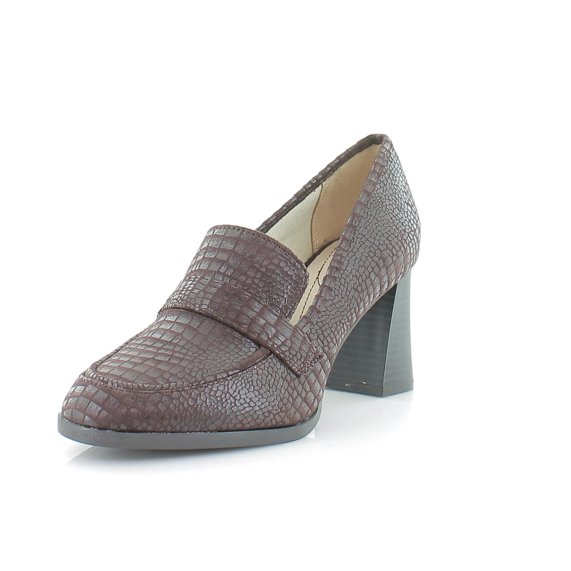 LifeStride Womens Farrah Block Heel Loafer Chocolate Croco 8 M