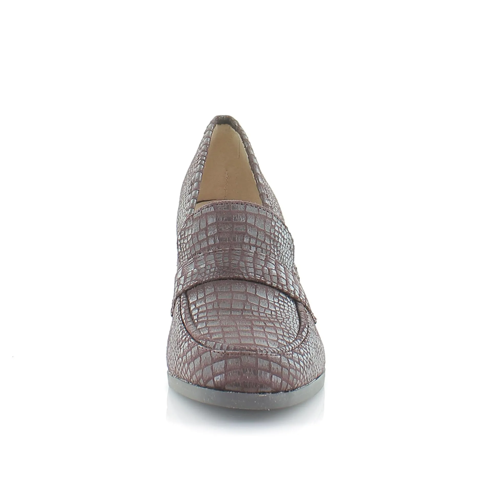 LifeStride Womens Farrah Block Heel Loafer Chocolate Croco 8 M
