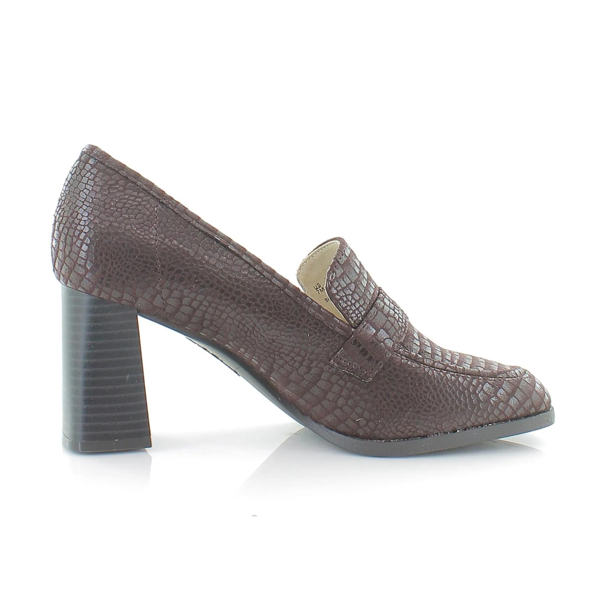 LifeStride Womens Farrah Block Heel Loafer Chocolate Croco 8 M