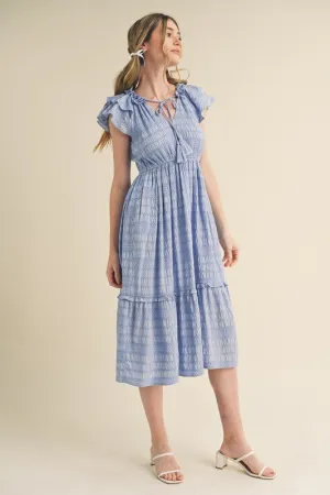 Light Blue Ruffle Shoulder Midi