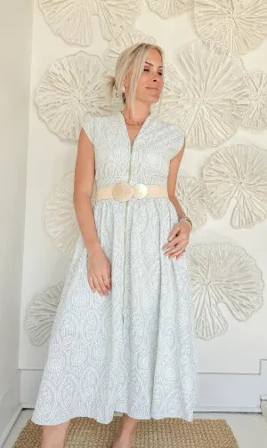 Light Sage Smocked Waist Midi