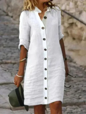 Lily - Reinweißes Leinen-Midikleid