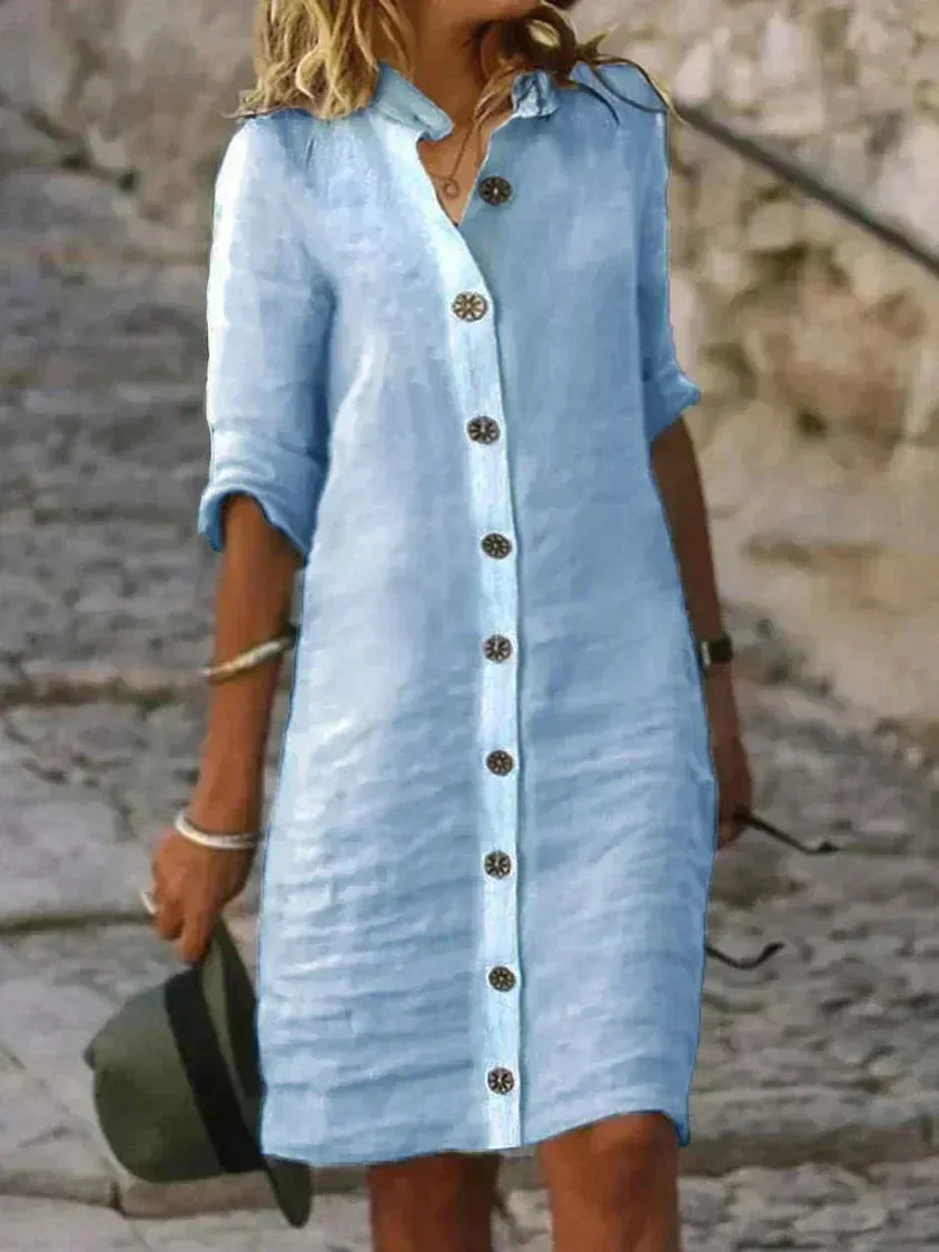 Lily - Reinweißes Leinen-Midikleid