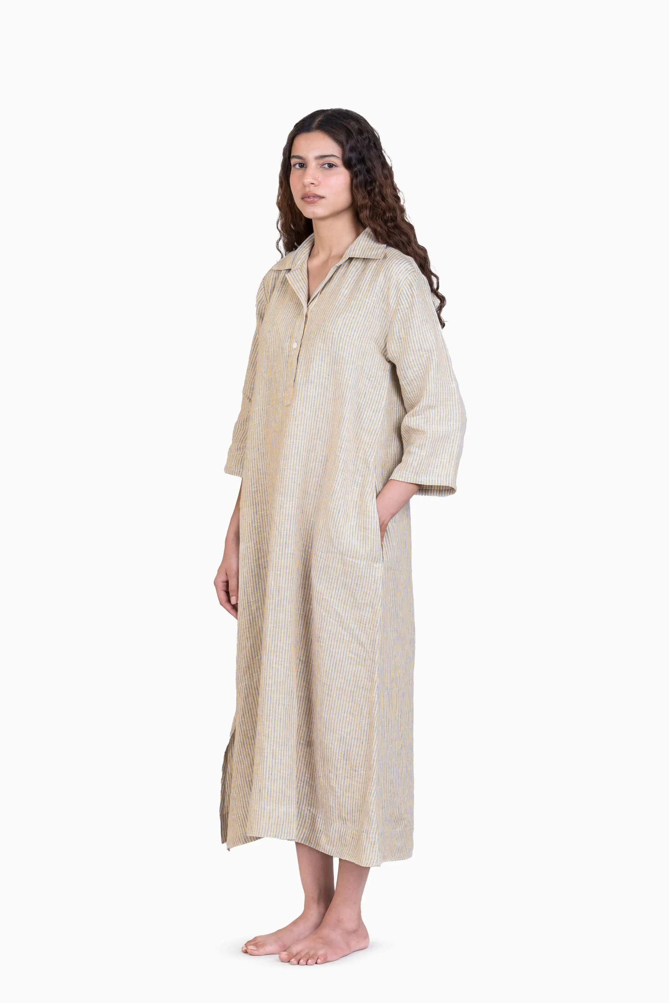 Linen Avery Dress-Swirly Yellow