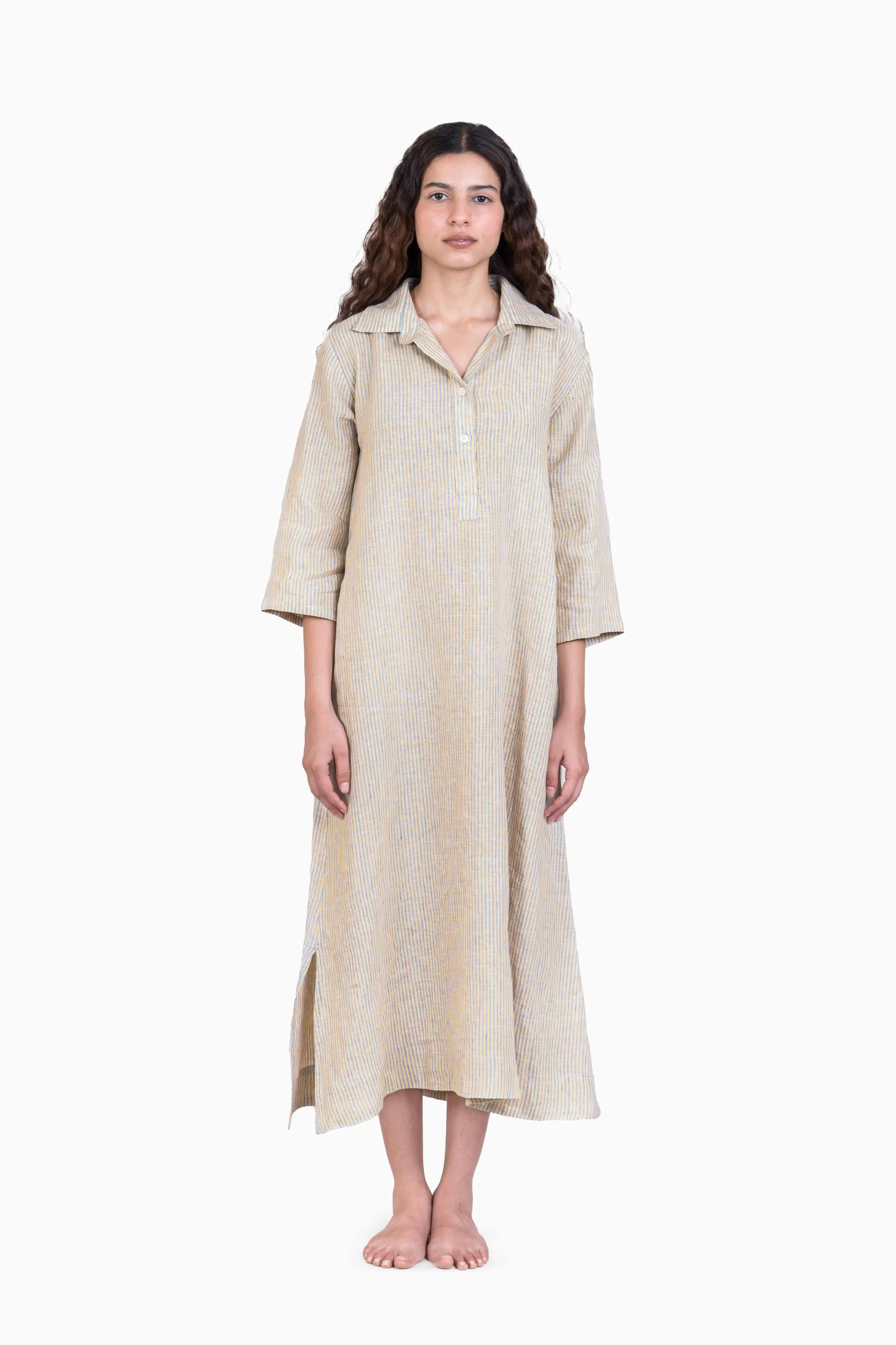 Linen Avery Dress-Swirly Yellow