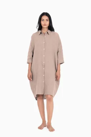Linen Ferro Shirt Dress-Muted Mocha