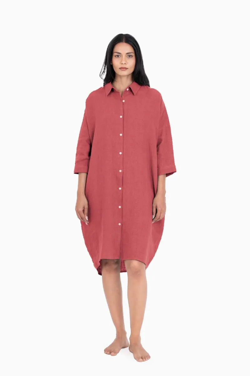 Linen Ferro Shirt Dress-Oatmeal