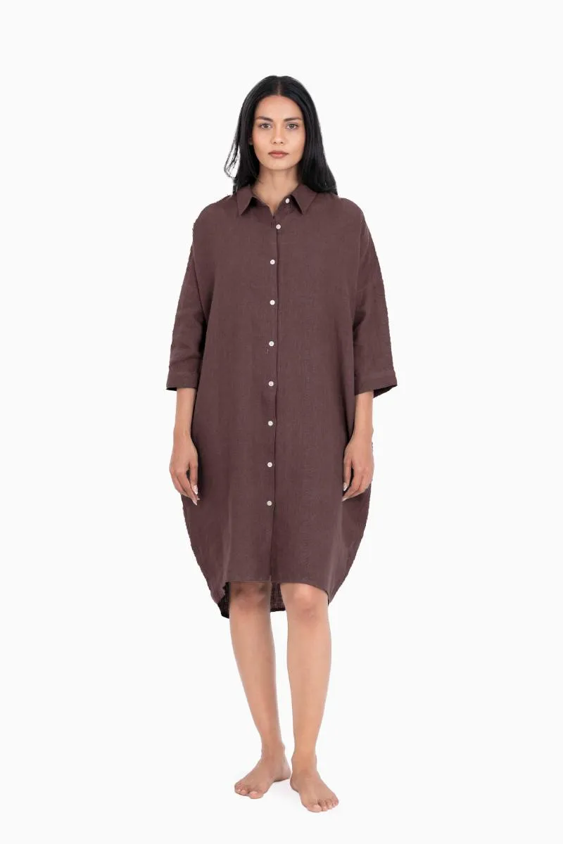 Linen Ferro Shirt Dress-Oatmeal