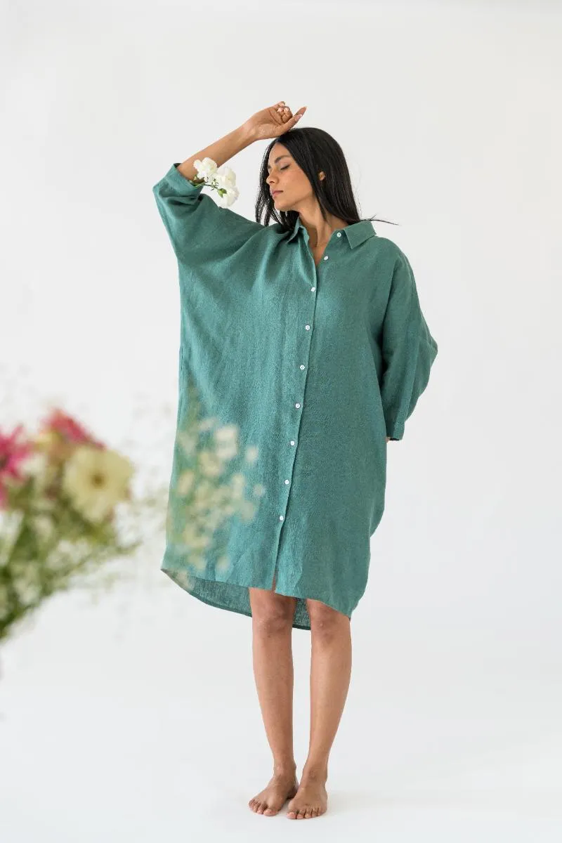 Linen Ferro Shirt Dress-Oatmeal
