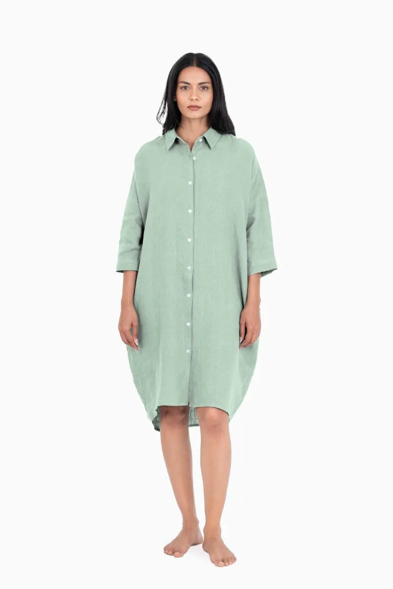 Linen Ferro Shirt Dress-Oatmeal