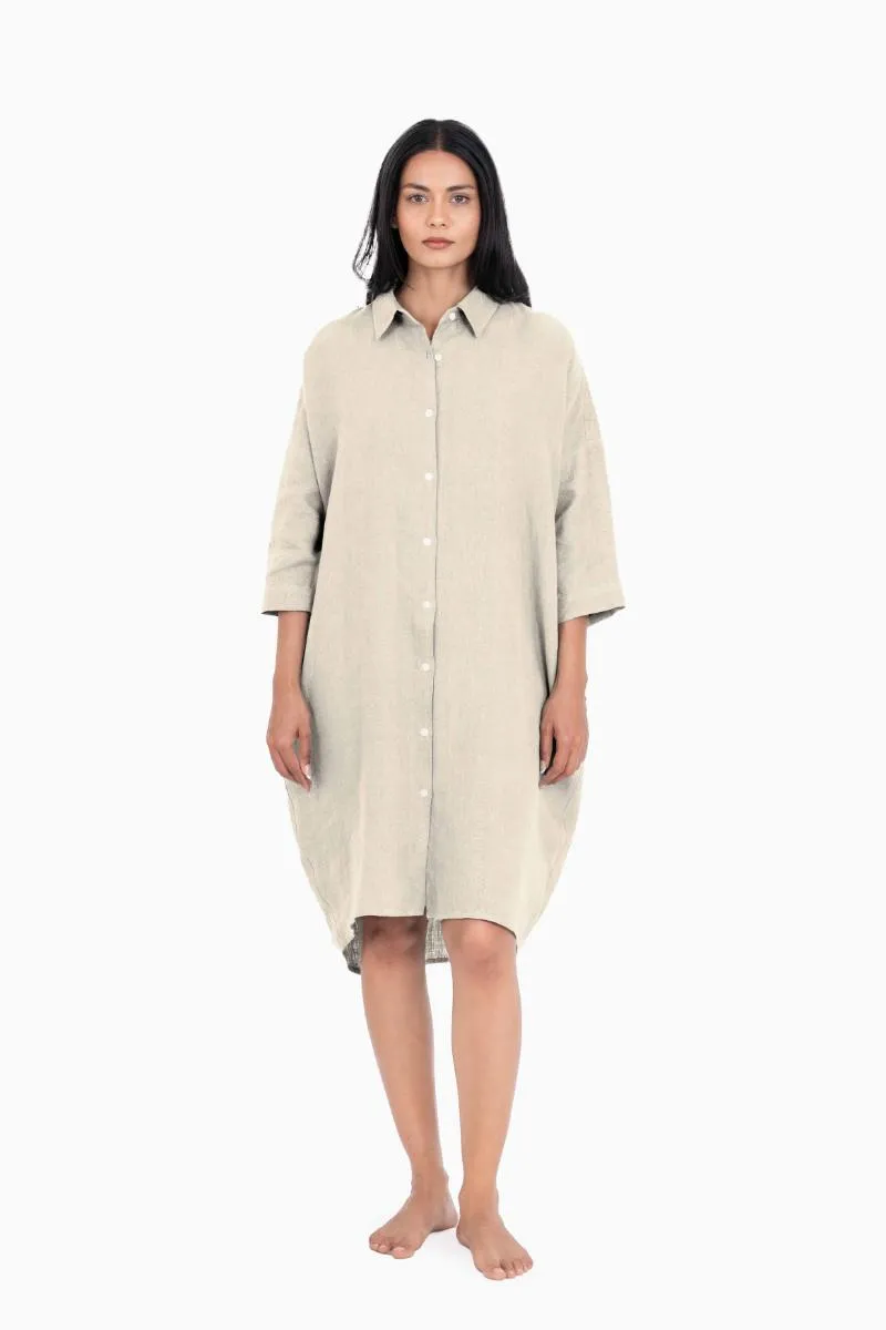 Linen Ferro Shirt Dress-Oatmeal