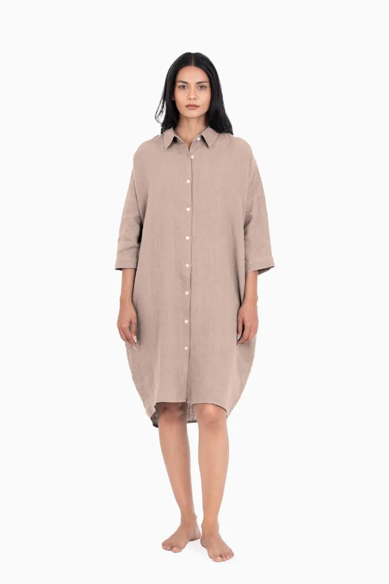 Linen Ferro Shirt Dress-Oatmeal