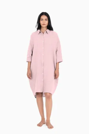 Linen Ferro Shirt Dress-Petal Pink