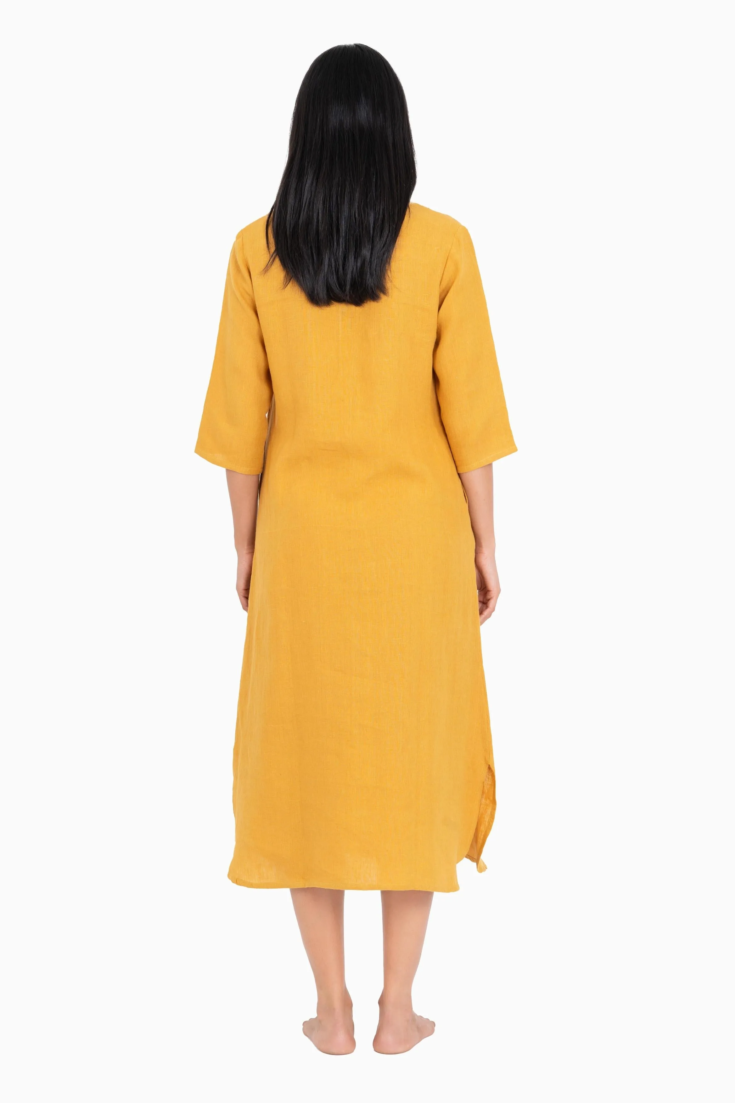 Linen Idris Shirt Dress-Stormy Blue