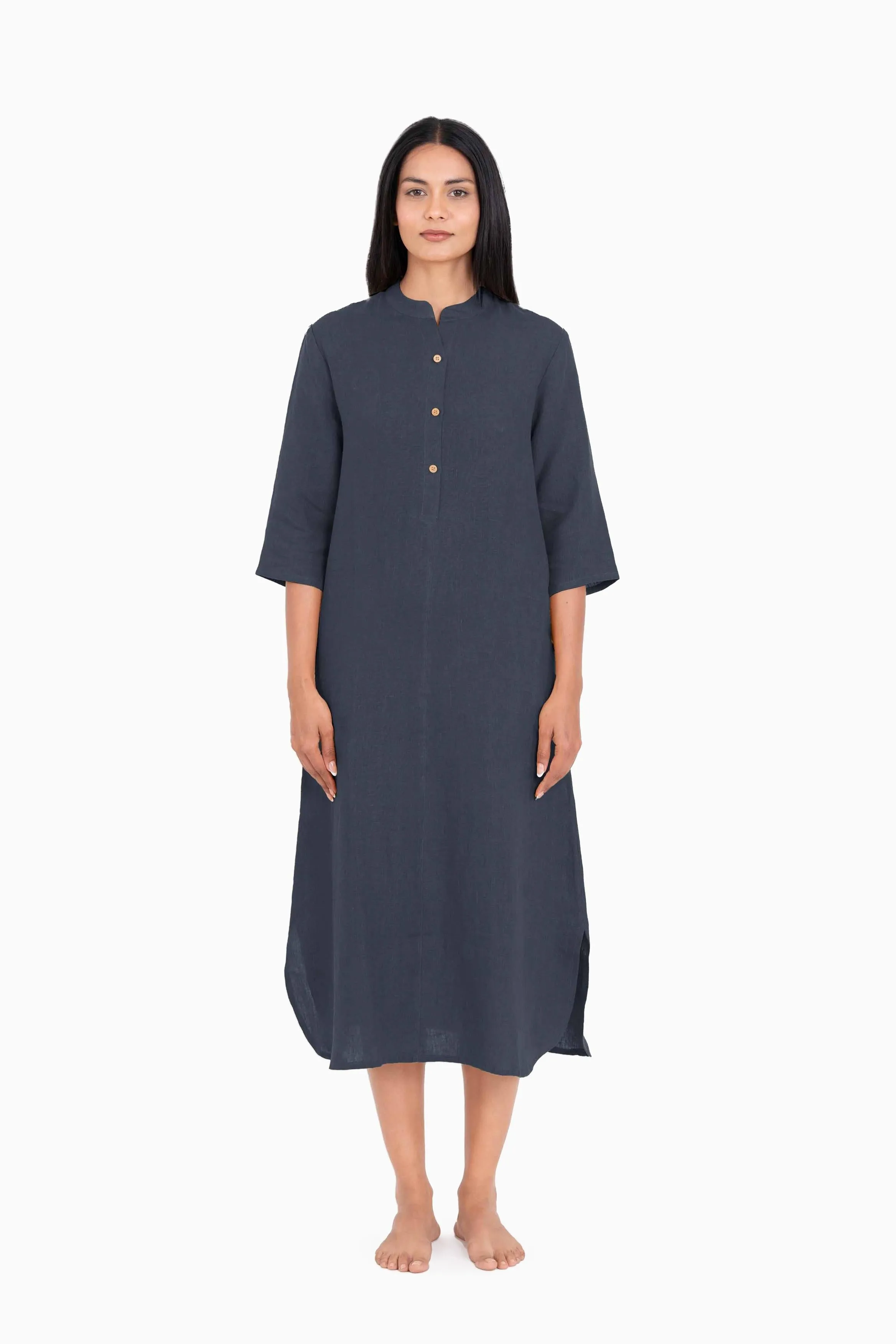 Linen Idris Shirt Dress-Stormy Blue