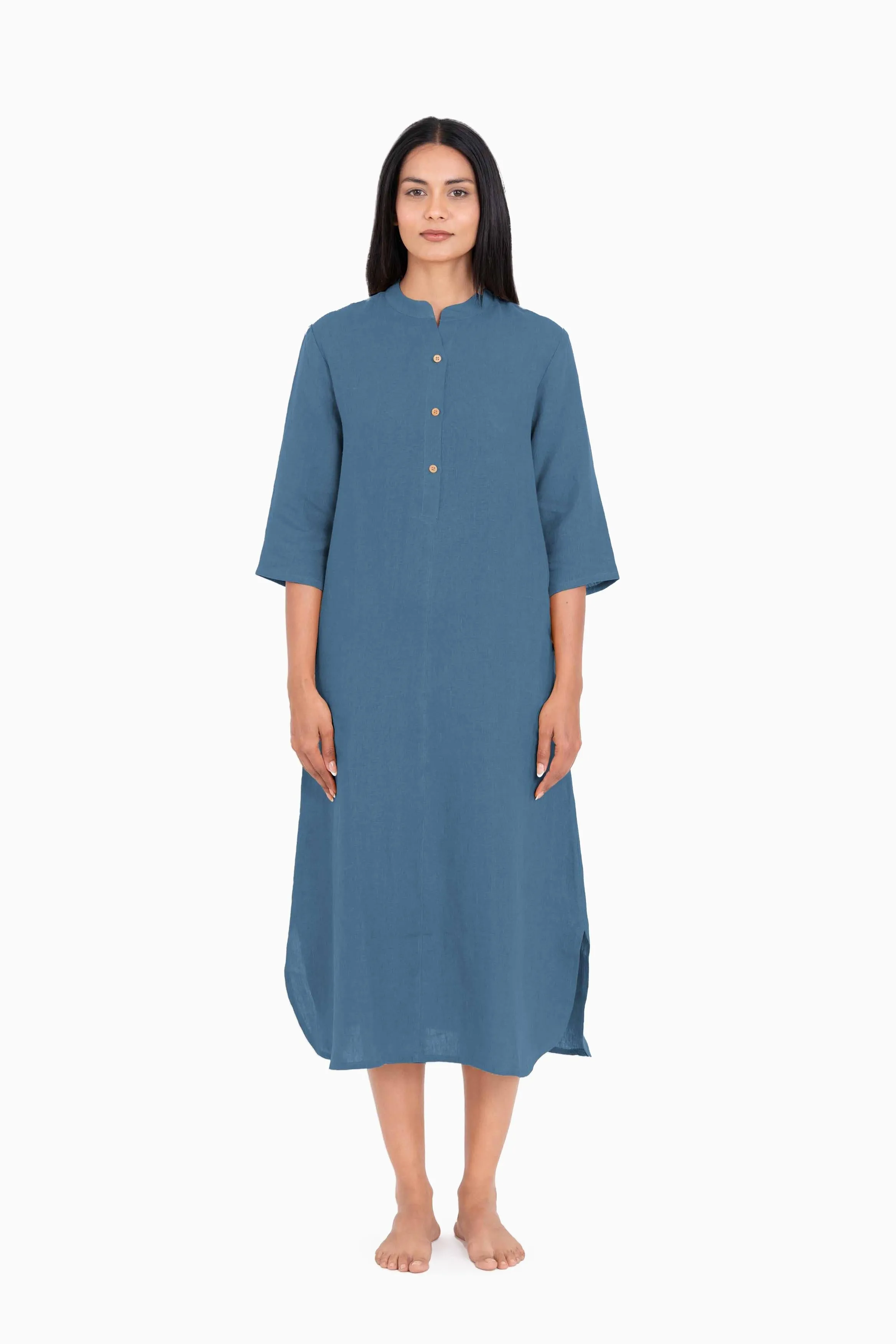Linen Idris Shirt Dress-Stormy Blue