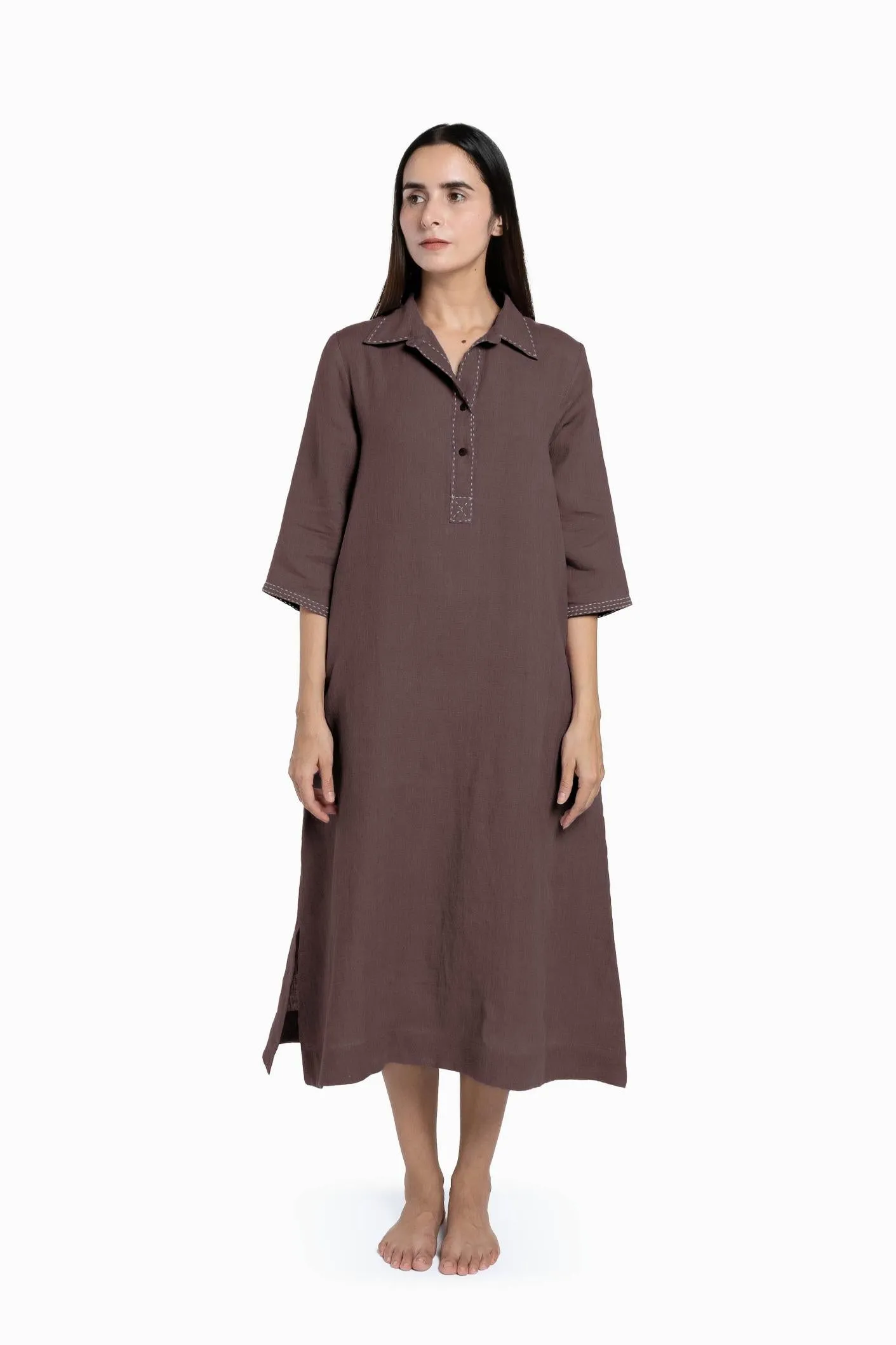 Linen Petunia Shirt Dress-Stormy Blue