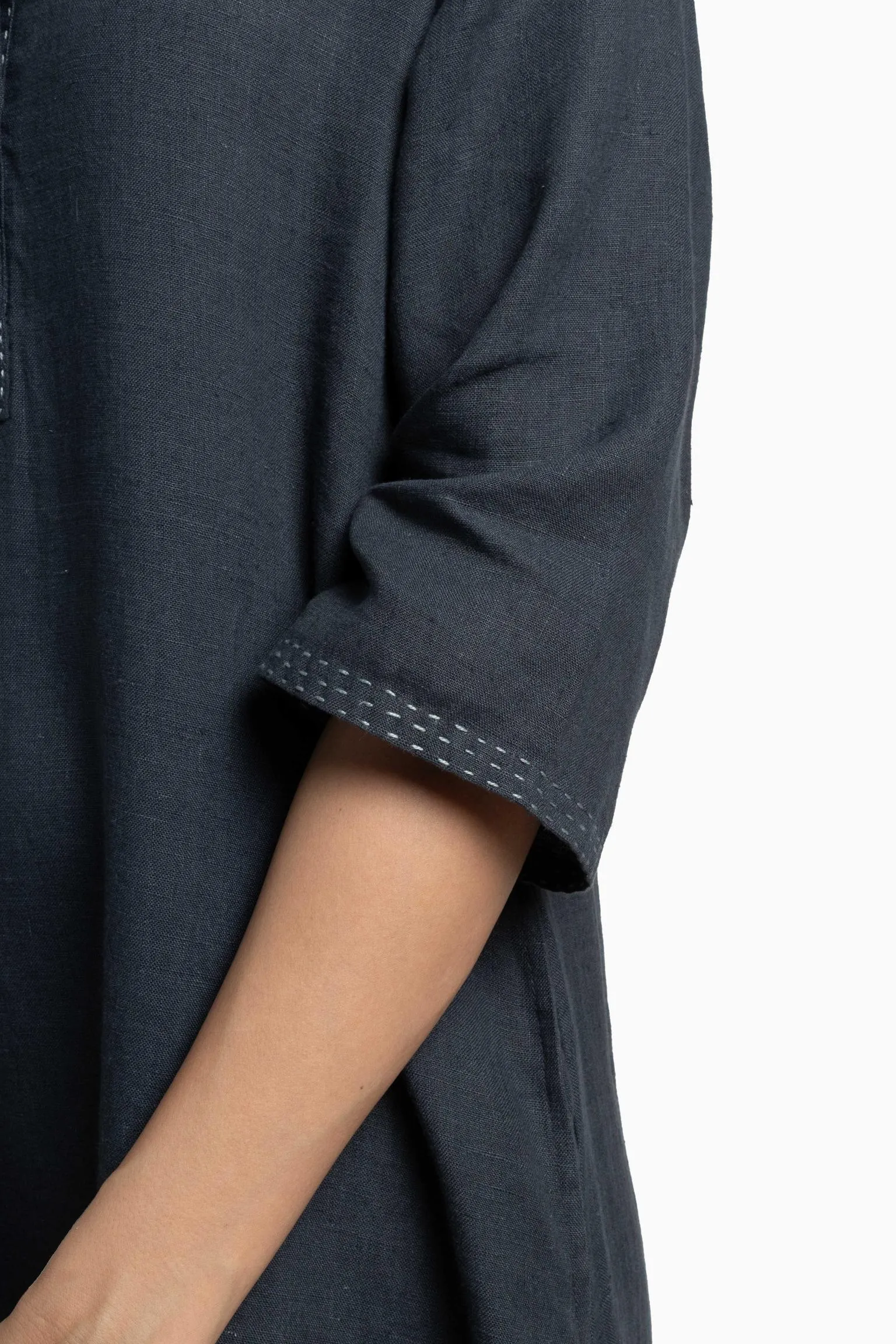 Linen Petunia Shirt Dress-Stormy Blue