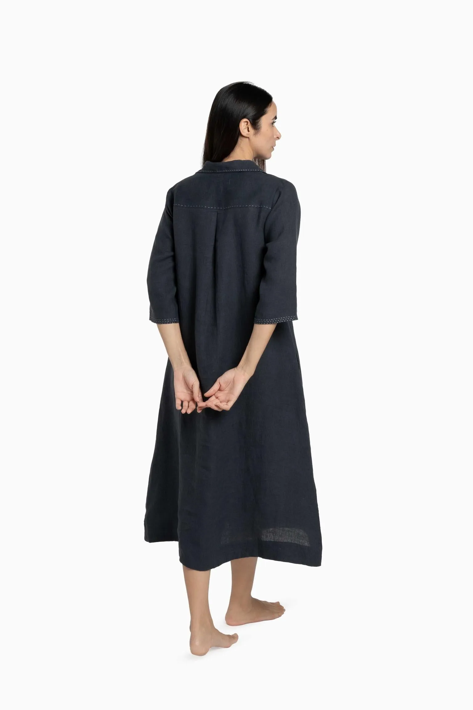 Linen Petunia Shirt Dress-Stormy Blue