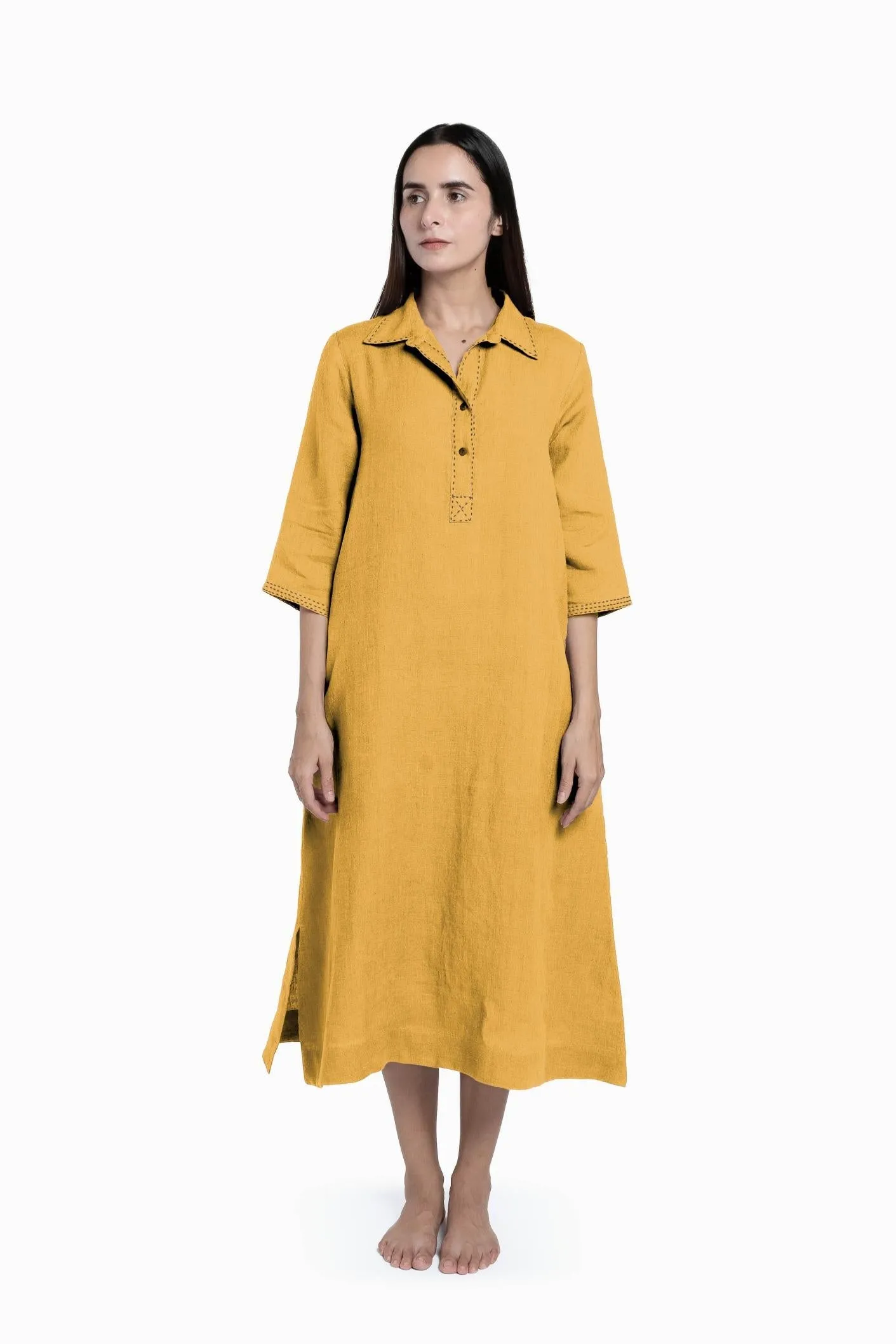 Linen Petunia Shirt Dress-Stormy Blue