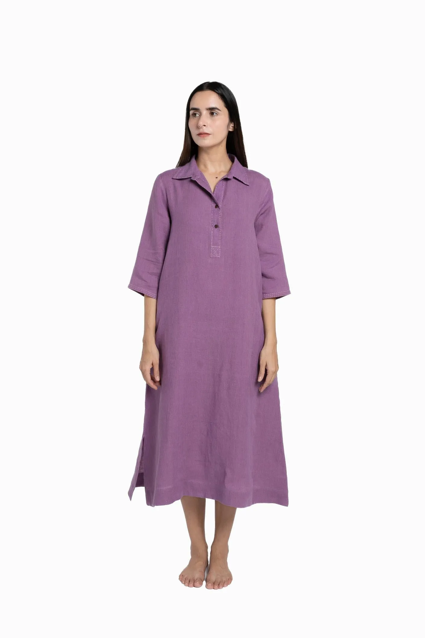 Linen Petunia Shirt Dress-Stormy Blue