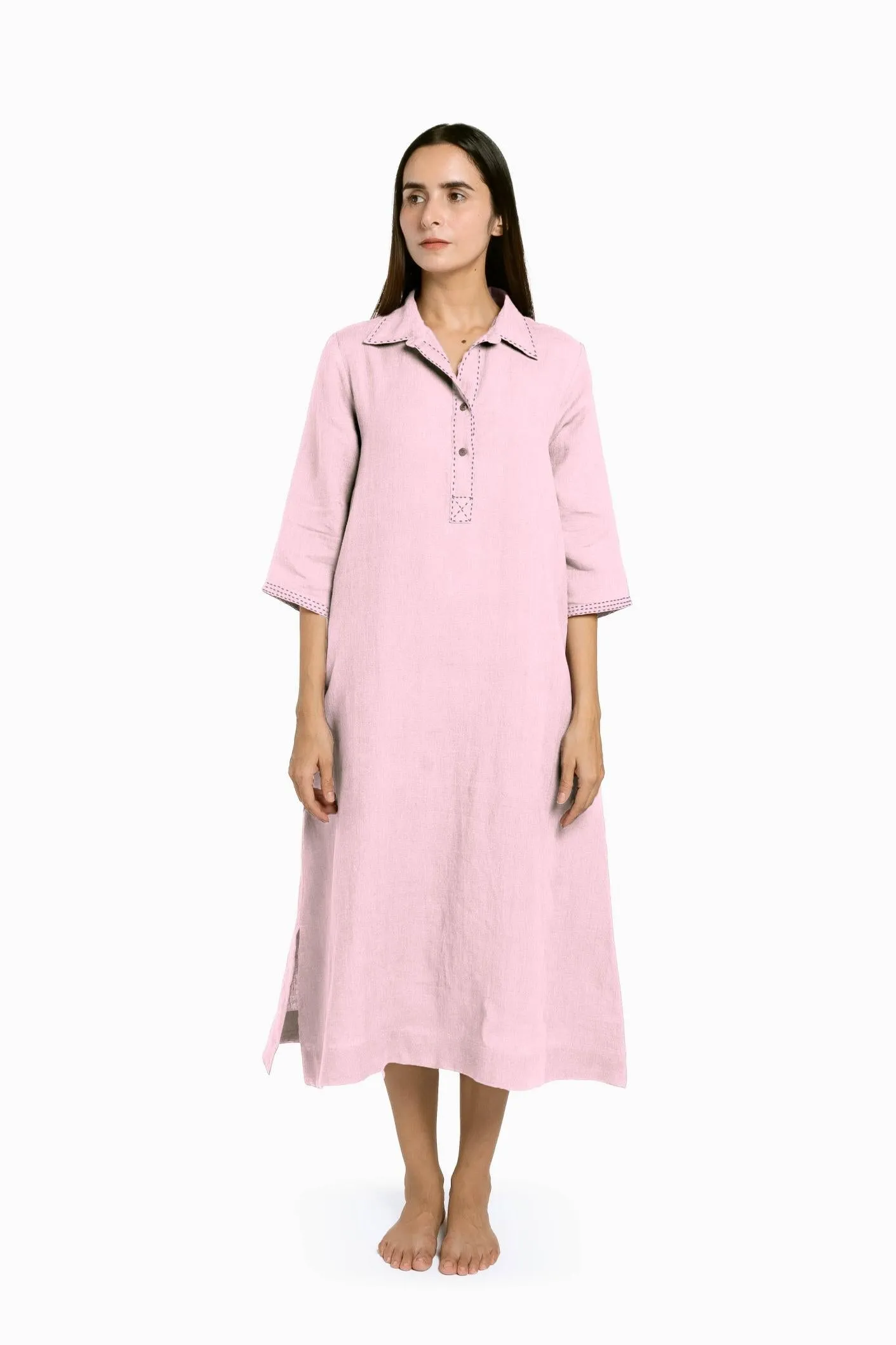 Linen Petunia Shirt Dress-Stormy Blue