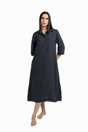 Linen Petunia Shirt Dress-Stormy Blue