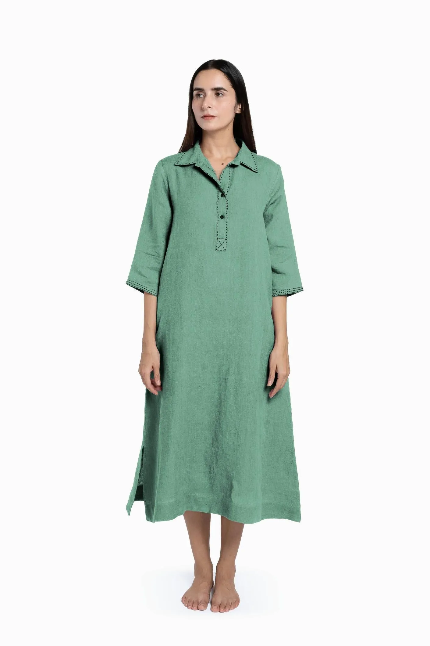 Linen Petunia Shirt Dress-Stormy Blue