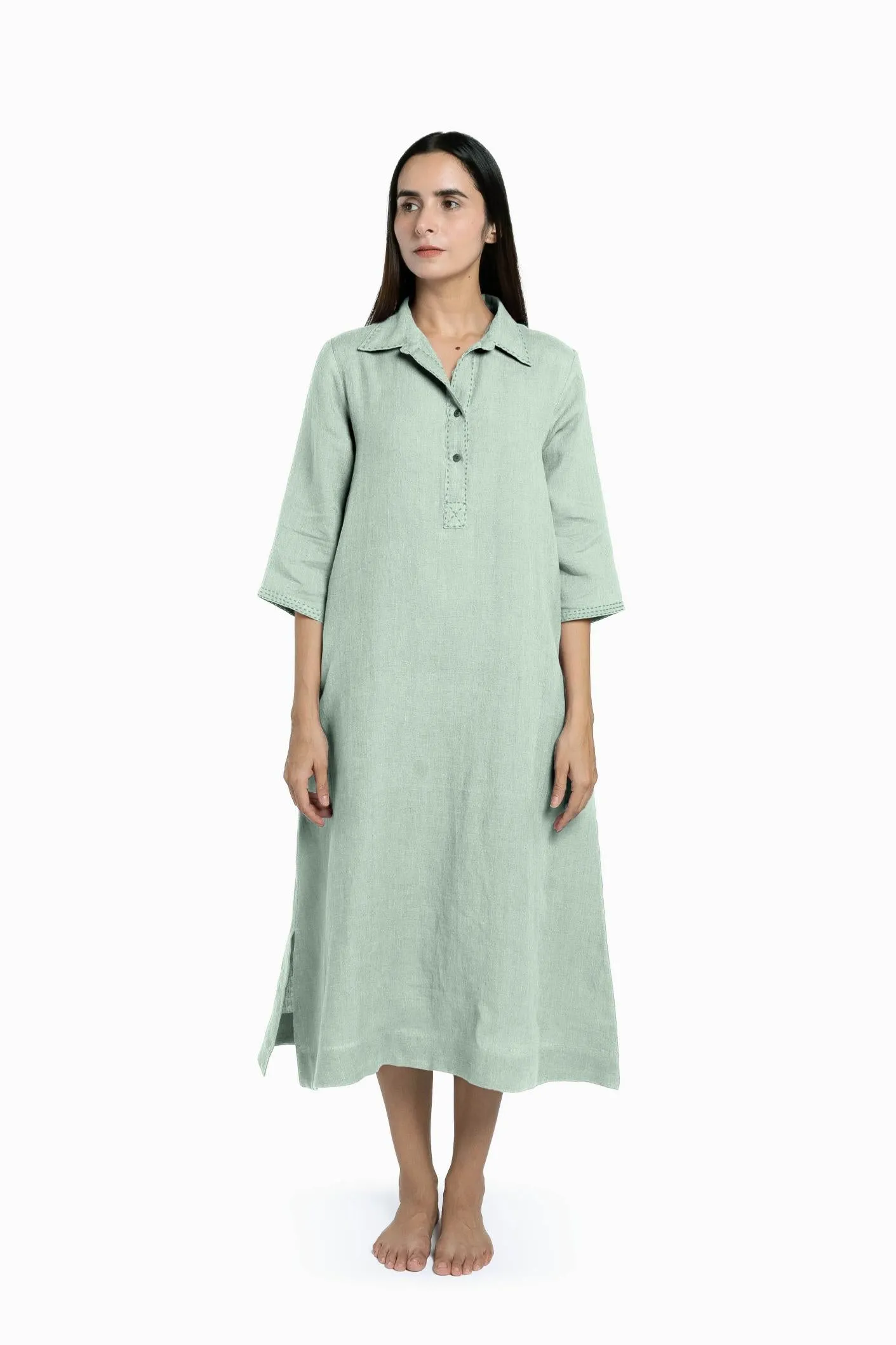Linen Petunia Shirt Dress-Stormy Blue