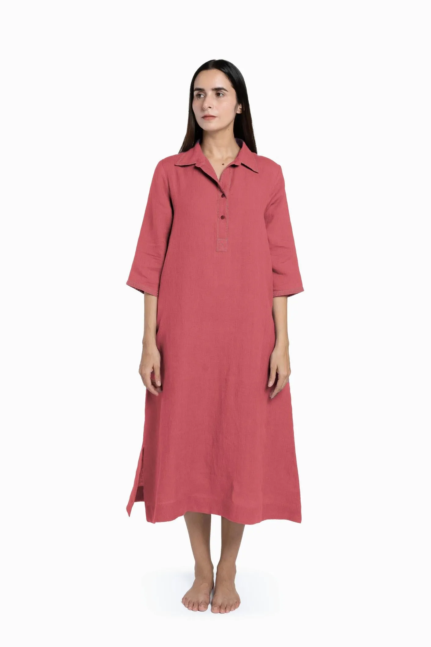 Linen Petunia Shirt Dress-Stormy Blue