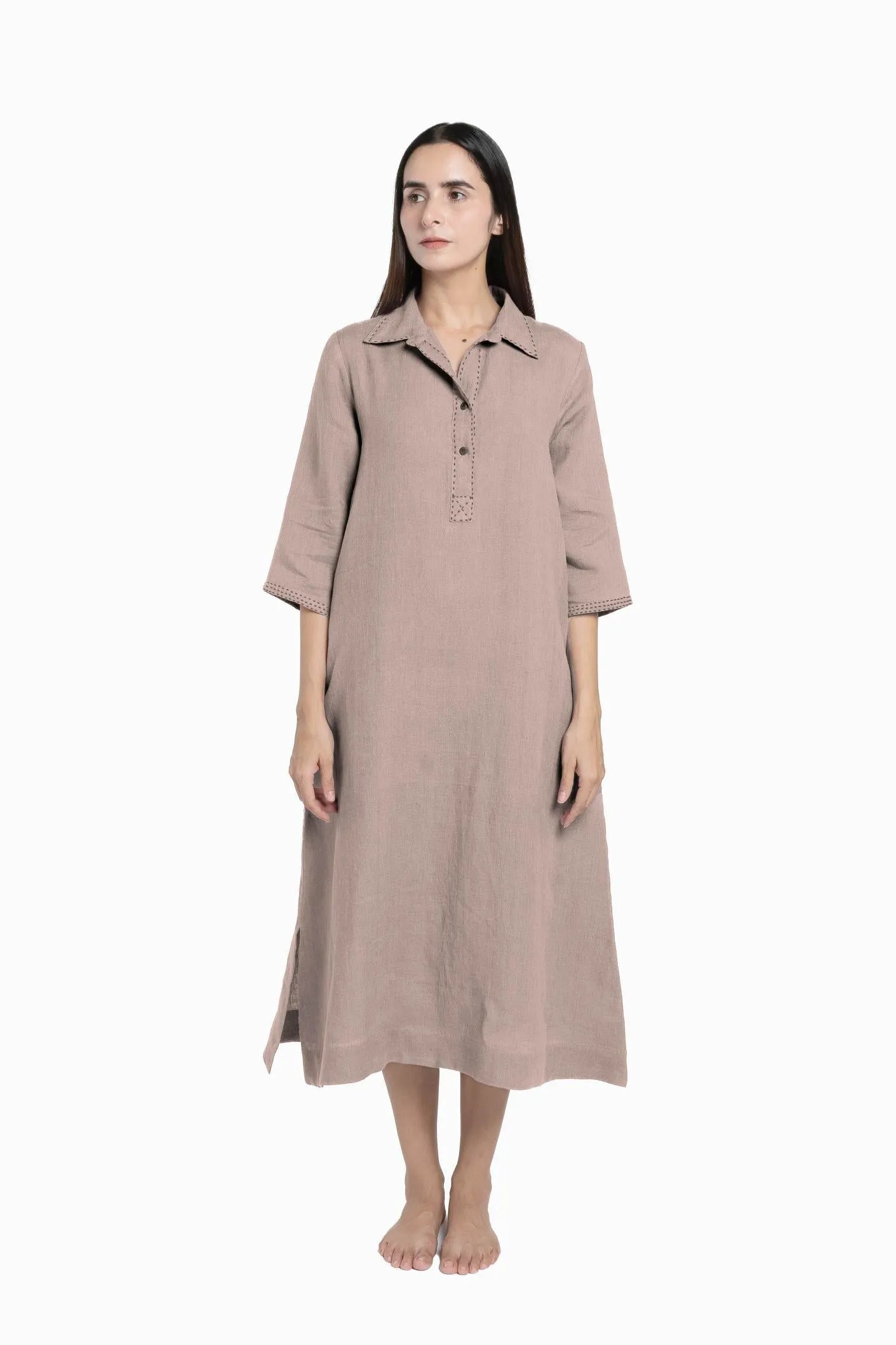Linen Petunia Shirt Dress-Stormy Blue