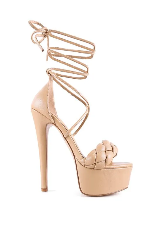 London Rag Twerk Tie Up Braided High Platform Sandals